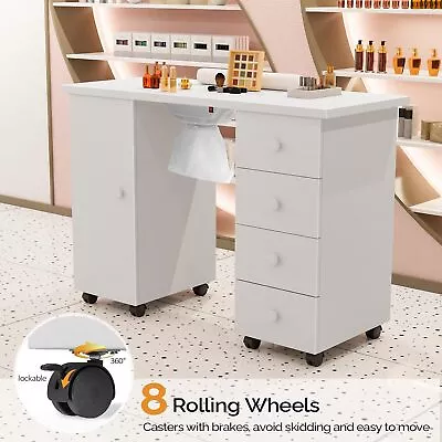 White Manicure Table Nail Desk Salon Spa Desk W/Cabinet Drawers Dust Collector • $169.99