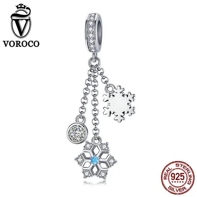£7.79 • Buy VOROCO 925 Sterling Silver Snowflake Set Long Chain Dangle Charms Fit Bracelet