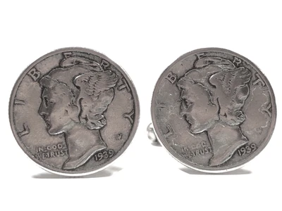 $34 • Buy Vintage Men’s 90% Silver 1939 Mercury Dime Cuff Links