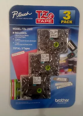 P-Touch TZe Tape Black Print White Label TZe-2322 Cartridges 3 Pack New Sealed • $22.99