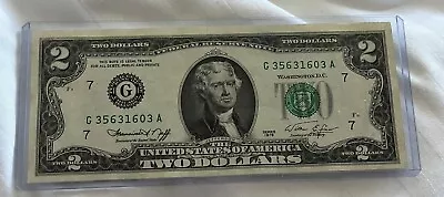 1976 Bicentennial Crisp Uncirculated Thomas Jefferson Two ( 2 ) Dollar Bill Note • $3.75