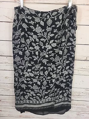 Talbots Black Floral Print 100% Silk Tie Waist Wrap Skirt Women's Size 14 • $25