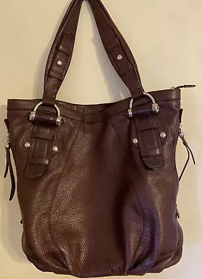 Excellent Authentic B. Makowsky Burgundy Leather Bag Silver Zippers Studs Large • $32