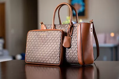 £261.31 • Buy Michael Kors Medium Satchel Brown/Gold Shoulder Handbag Bag NWT+ Ipad Case
