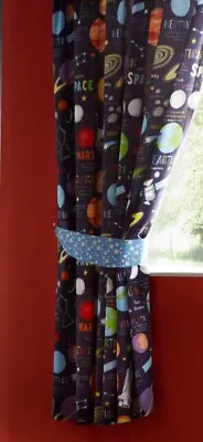 Planets Space Lined Curtains Set Ship Solar System Bedroom 66  X 54  Navy Blue • £15.95