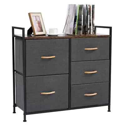 Large Fabric Chest Of Drawers 5 Drawer Bedroom Storage Organizer Unit 83x77x30CM • £40.99