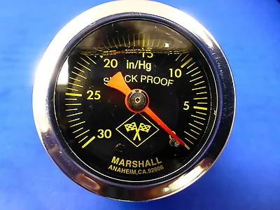 Marshall Gauge 0-30 Hg Vacuum 1.5  Midnight Chrome Liquid Filled Shock Proof 1/8 • $24.99