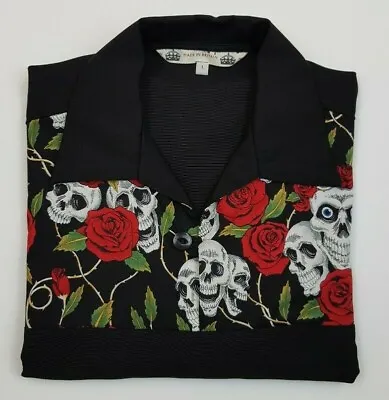 Rockabilly Rock N Roll Vintage Retro 50's Style Bowling Shirt Skull And Roses • £39