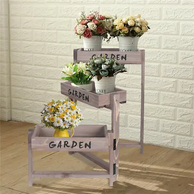 £18.95 • Buy Retro Folding Wooden Plant Stand Flower Pots Ladder Shelf Staircase Display Rack