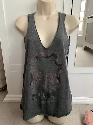 Zadig & Voltaire Grey Skull Studded 100% Cashmere Tank Top . M • £2.20