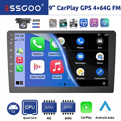 9  4+64G Android 13 CarPlay Double DIN Car Stereo Radio GPS IPS Screen Head Unit • $132.99