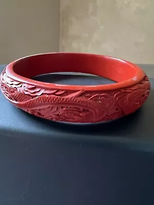 Vintage Carved Cinnabar Bangle Bracelet • $38