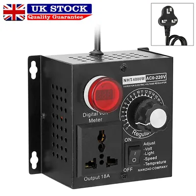 4000W 220V AC Variable Voltage Regulator Speed Motor Fan Controller Converter UK • £13.99