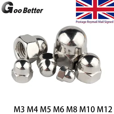 Domed Nuts M3 M4 M5 M6 M8 M10 M12 Hex Domed Nuts Stainless Steel A2 304 UK • £0.99