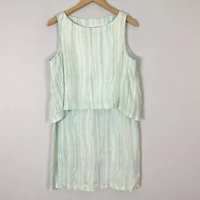 PureJill By J.JILL Size PETITE MEDIUM Blue & Green Linen TIERED DRESS Women’s • $19.95