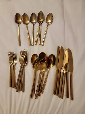 Unmarked Gold Tone Stainless Flatware 26 Pieces Stainless Steel China Hexagon • $29.90