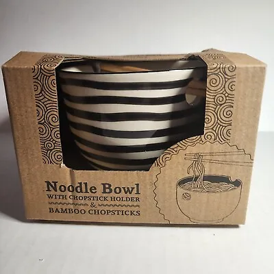 $18 • Buy Japanese Ramen Noodle Bowl With Chopsticks...Black And White Bowl...New In Box..