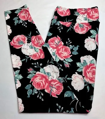 NEW LuLaRoe TC Legging BLACK PINK GREEN Retro Floral ROSE Flower ROMANTIC Garden • $17.50