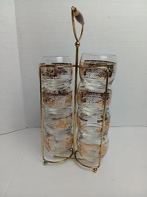 Vintage Starlyte Gold Cocktail  Set (8) Glasses Bar Drinkware With Rack. See All • $85