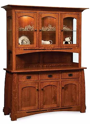 Amish Mission Arts & Crafts Hutch China Cabinet Solid Wood Colebrook 64 W 3-Door • $5750