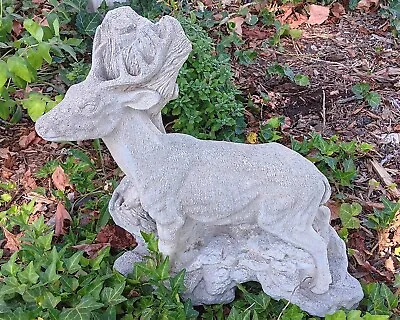 Vtg 1990 Buck Deer W/Fawn Concrete Garden Statue 14 Wx6 Dx15 H Lightly Weathered • $150