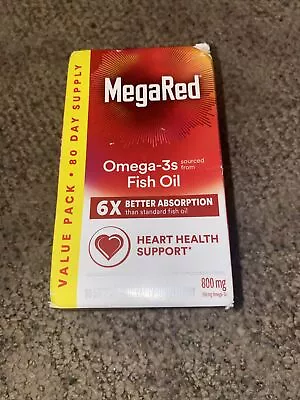 MegaRed Omega-3s Fish Oil 800mg 80 Softgels 6x Absorption Exp 06/2024 • $19