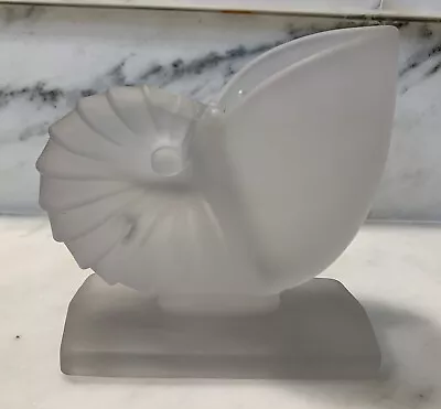 1940s New Martinsville Satin Glass NAUTILUS SEASHELL Vase Bookend Clear Shell • $50