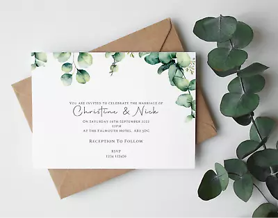 Personalised Wedding Day/Evening Invitations RSVP Cards Table Cards Eucalyptus • £2.50