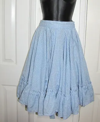 Vtg Handmade Square Dance Skirt Blue Gingham Rockabilly Full Circle Women's  S • $26.99