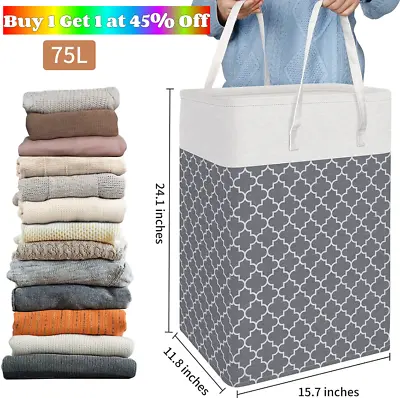 £3.99 • Buy LARGE Linen Laundry Basket Clothes Washing Bin Hamper Storage Organiser 75L