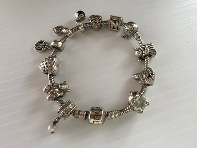 $195 • Buy Pandora Sterling Silver Charm Bracelet With 12 Genuine Charms