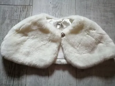 ROCHA JOHN ROCHA Baby GIRL Faux FUR Shrug BOLERO Jacket DIAMANTE Ivory • £16.50