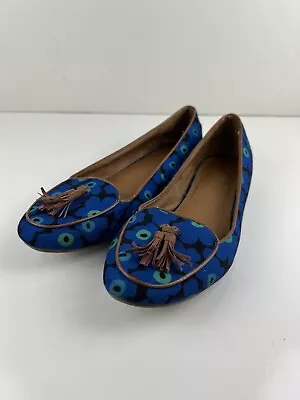 Merona Womens Size 10 Blue Floral Fabric Slip On Tassel Smoking Loafers Slides • $15