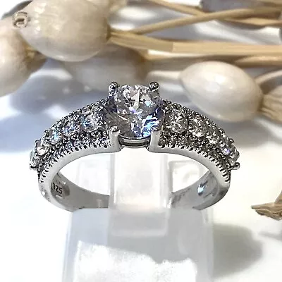 QVC Diamonique 925 Sterling Silver Cocktail Or Engagement Style Ring Size N • £26