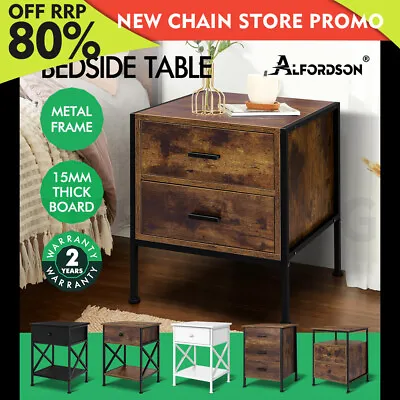 ALFORDSON Bedside Table Retro Wooden Nightstand Vintage Storage Side Cabinet • $88.79
