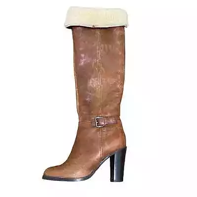 Miu Miu Brown Leather Over The Knee Boots Shearling Lined Brown Size 36.5 / 6.5 • $135
