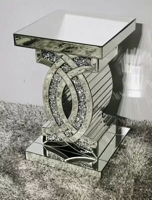 £189.99 • Buy Mirrored Crushed Crystal Diamond Pedestal Table End Table Lamp Table 40x40x65cm