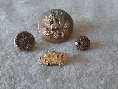 Vintage Mixed Lot Pins & Buttons Military Eagle Hat Enamel Ambulance Art Deco • $19.99