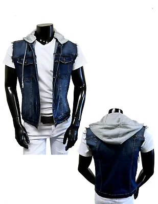 Mens Denim ( Jean ) & Army Military Stretch Slim Fit Vest With Removable Hood • $19.99