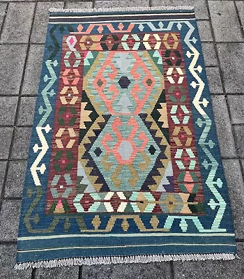 Hand Woven Afghan Wool Kilim Size: 155 X 100 Cm Flat Woven Handmade Floor Rug • $175