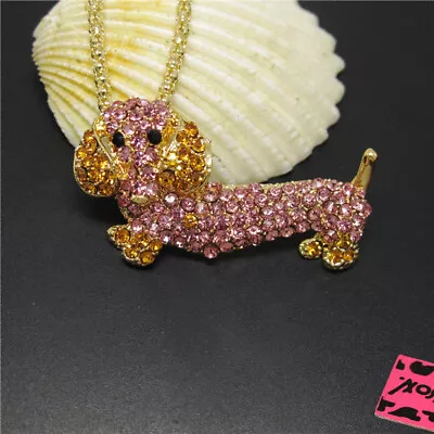 New Lovely Colorful Shiny Crystal Dachshund Dog Fashion Women Pendant Necklace • $3.95