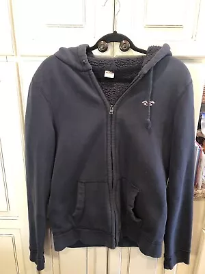 Hollister Hoodie Men's M Navy Blue Pullover Sweater Fleece Navy Sherpa Lined Zip • $29.99