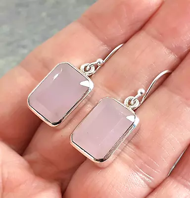 925 Silver Cut Pink ROSE QUARTZ Earrings E239~Silverwave*uk Jewellery • $23.63