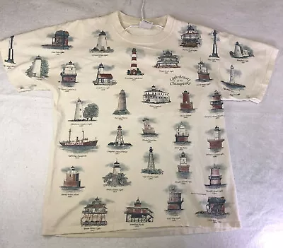 Delta Mag Weight  Mens T-Shirt  “ Light Houses   Size Med. Color White • $9.95