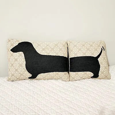 Dachshund Throw Pillow Set Of 2 Black Weiner Dog Tapestry Beige Black Silhouette • $49.99