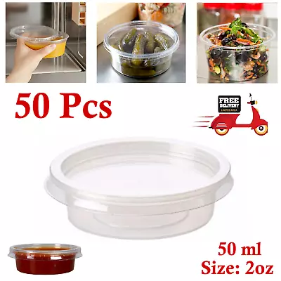 2oz Clear Round Food Containers Plastic Chutney Tubs & Lids Deli Pots Sauce Dip • £6.75