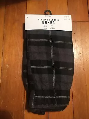 NWT EXPRESS Stretch FLANNEL BOXERS BLACK & GRAY PLAID SZ LARGE 💥nice • $22.98