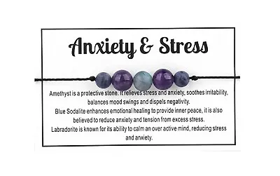 £5.95 • Buy Anxiety & Stress Bracelet 3 Gemstones Healing Crystals Gift Handmade Chakra Card