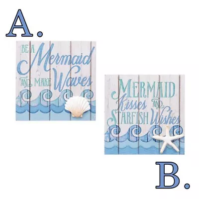 MERMAID Wall Decor 6  X 6  HANGING WALL PLAQUE CHOICE Of 2 A. WAVES B. STARFISH • $6.99