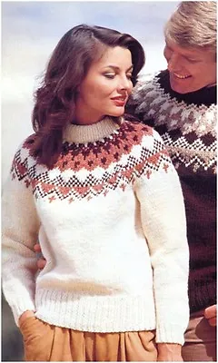 His And Her Chunky Nordic Fair Isle Yoke Sweaters KNITTING PATTERN • £3.75